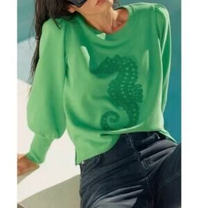 Maeve by Anthropologie Seahorse Green Bubble Sleeve Sweatshirt Small